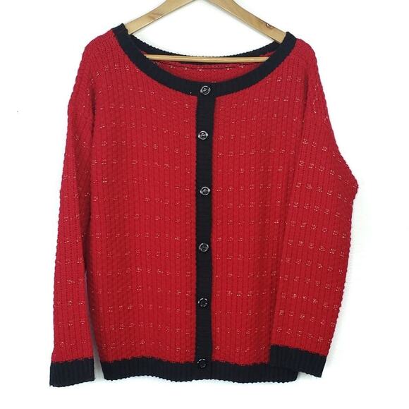 Gianni Bini Button Back Metallic Stitch Knit Sweater Holiday/Christmas/New Years - Picture 2 of 5